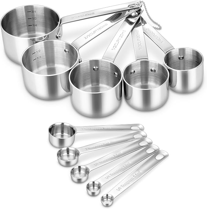 KEAWELL Premium 18/10 Measuring Set (Silver, Measuring Cups & Spoons) | 18/10 Stainless Steel; 10-Piece Nesting Set; Stackable; Upscale; Dishwasher Safe; Ideal for Baking and Cooking. by KEAWELL