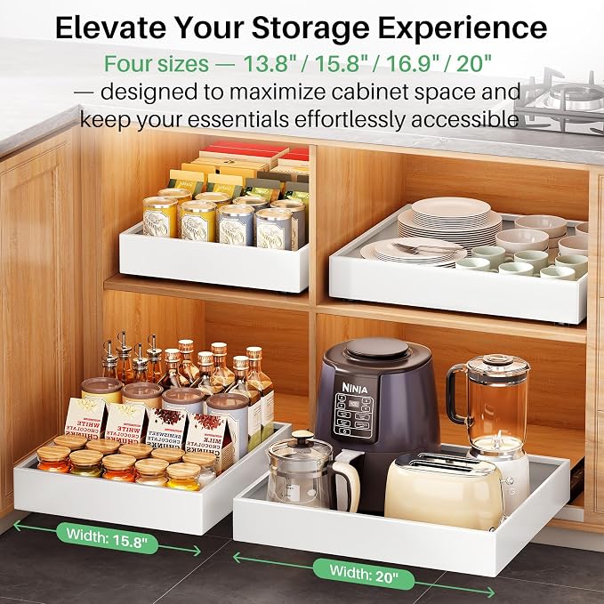 Pull out Cabinet Organizer, 21"Deep, 11.8"Wide Full-Extension Heavy Duty Slide out Drawers with Nano Adhesive, Roll Out Shelves Sliding Cabinet for Kitchen, Bathroom, Pantry,Under Sink Storage(White) - Image 6
