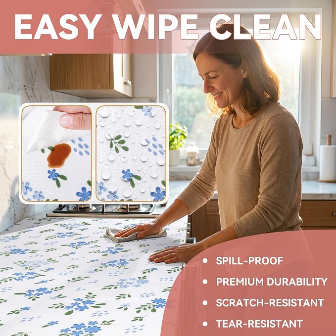 RAY STAR 18 Inch x 16 Ft Shelf Liner for Kitchen Cabinets, Non-Adhesive Cabinet Liner Washable, Drawer Liner for Dresser Non-Slip Bathroom [Blue Wildflower Sky] - Image 4