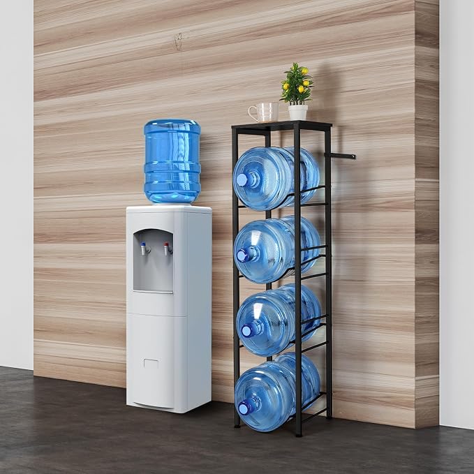 BTY Water Jug Rack 5 Gallon Water Bottle Holder with Storage Shelf 4 Tier Heavy Duty Water Jug Organizer Stand for Home Office Kitchen Living Room Breakroom, Black - Image 5