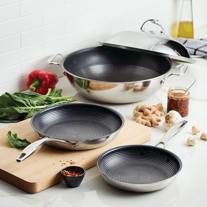 Circulon Clad Stainless Steel Induction Frying Pan and Wok Set with Hybrid SteelShield and Nonstick Technology, 4 Piece - Stainless Steel - Image 8