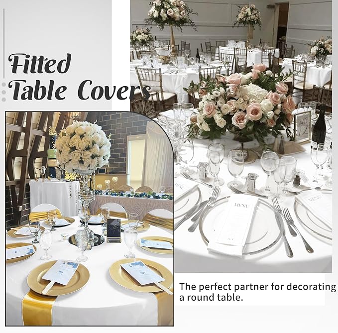 HAISIWLKJ 6Pcs 6FT White Round Spandex Tablecloth 72 inch Stretchable Table Cover Tight Fit Stretch Tablecover Wrinkle Resistant Washable Table Cloth for Weddings Birthday Banquets Parties Festival - Image 6