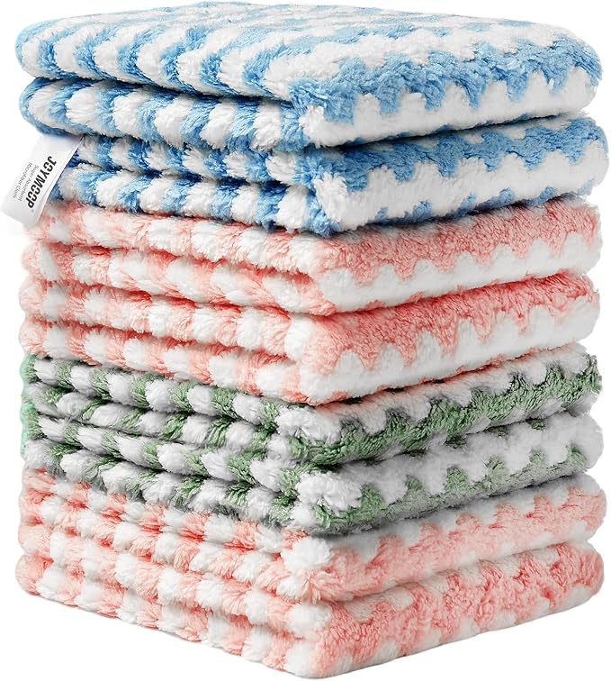 JOYMOOP Microfiber Cleaning Cloth, Mixed Color Towels with Edging, Medium-Small Size 8 Pack (9.8" x 11.8"), Absorbent Streak Free Lint Free Rags for Cleaning, Reusable and Washable Towels by JOYMOOP
