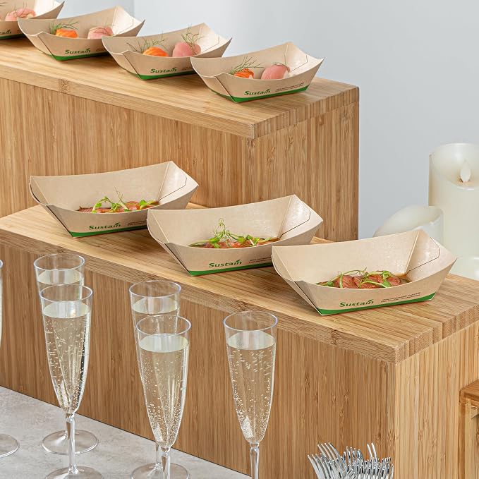 Restaurantware Paper Boats 50 Pack of 1/2 lb Greaseproof Disposable Bamboo Food Boats Sustainable Serving Trays Leak-Resistant Kraft Paper Brown For Appetizer And Portion Serving - Image 8