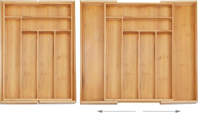 Relaxdays Cutlery Tray, Extendable, 8 Compartments, 5 x 32.5-52 x 45.5 cm, Kitchen Drawer Insert, Bamboo, Natural - Image 3