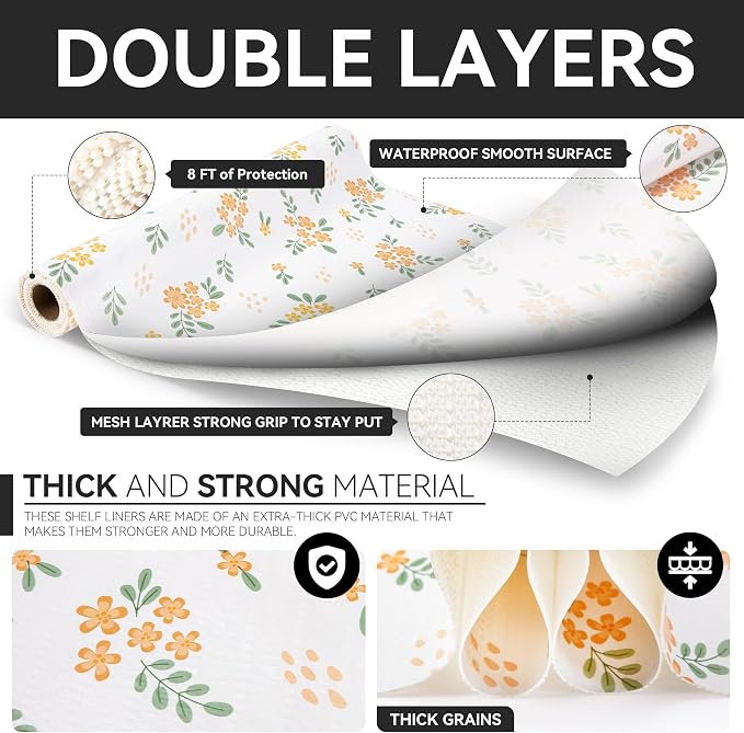 RAY STAR 18 Inch x 16 Ft Shelf Liner for Kitchen Cabinets, Non-Adhesive Cabinet Liner Washable, Drawer Liner for Dresser Non-Slip Bathroom [Orange Honey Blossom] - Image 5