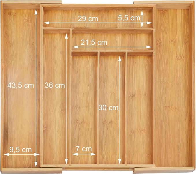 Relaxdays Cutlery Tray, Extendable, 8 Compartments, 5 x 32.5-52 x 45.5 cm, Kitchen Drawer Insert, Bamboo, Natural - Image 6