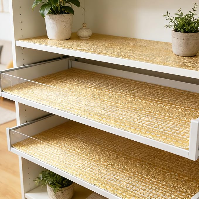 Drawer and Shelf Liner - Gold Geometric Lace Pattern,Non Adhesive - Image 6