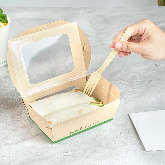Restaurantware 28 oz Paper Bamboo Small Bio Take Out Container, 200 Pack - Image 5