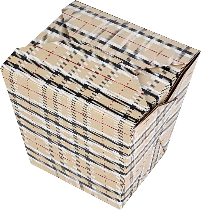 Restaurantware 26 oz Square Paper Plaid Noodle Take Out Container, 200 Pack - Image 13