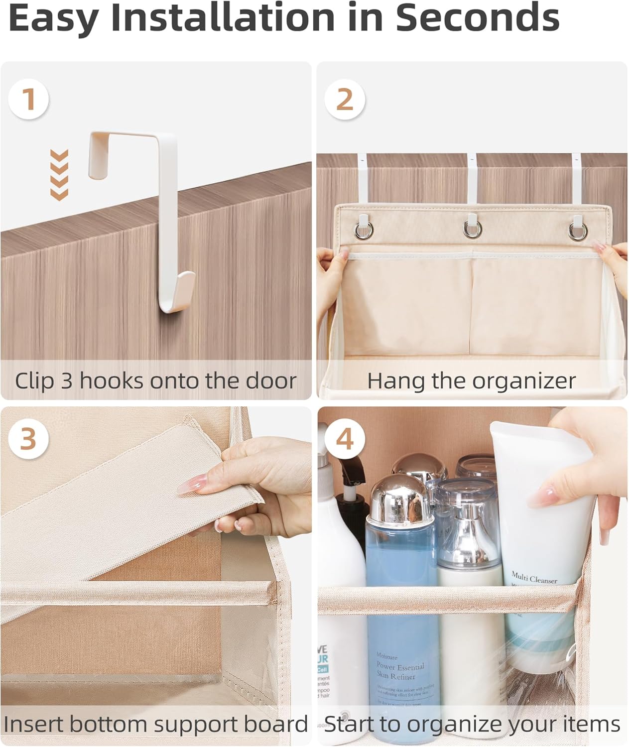 STORAGE MANIAC Over the Door Organizer Large Capacity Hanging Organizer, Clear Deep Pockets Behind Door Closet Organizer and Storage for Nursery, Bathroom, Bedroom, Pantry, 1 Pack Oat Beige