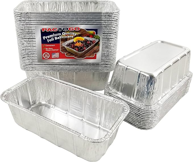 PACTOGO Loaf Pans - Disposable Aluminum Foil 1 1/2 lb. Bread Tins 8.5" X 4.5" X 2.3" with Clear Plastic Dome Lids (Pack of 100 Sets) - Image 7