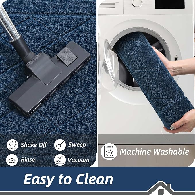 BEQHAUSE Dirt Trapper Door Mat 36" x 60", Doormat Non-Slip, Navy Blue - Image 6