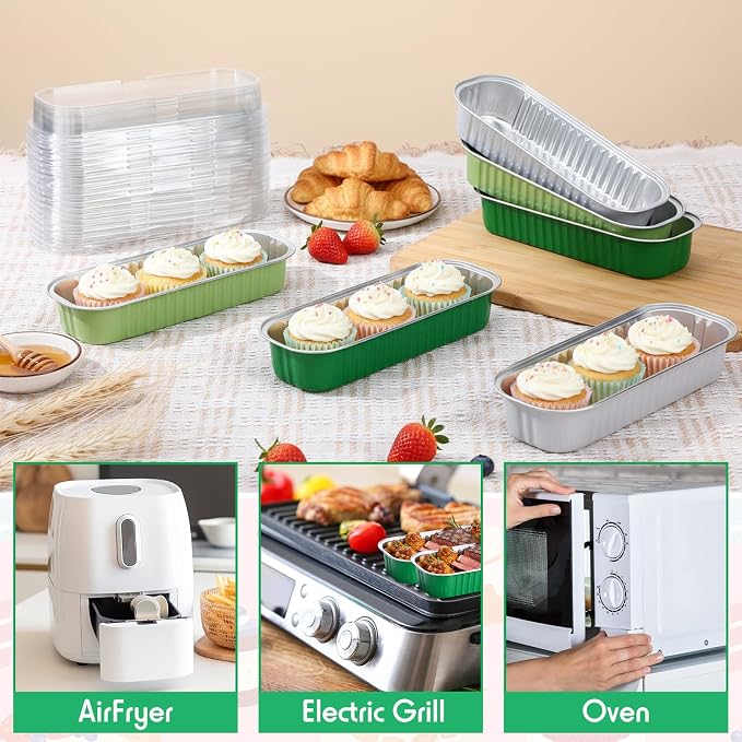 Blushtier 540 Pcs Sage Green Mini Loaf Pans with Lids and Spoons 6.8 oz Rectangular Aluminum Foil Baking Pans Mini Cake Tins for Wedding Birthday Party - Image 3
