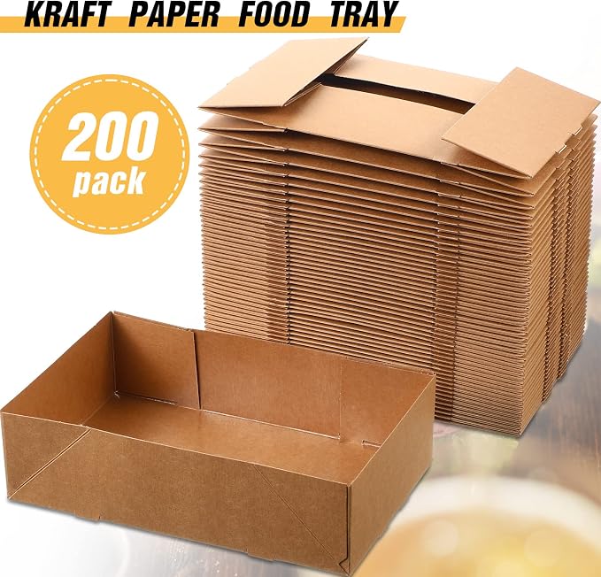 Potchen 200 Pcs Kraft Food Trays 4 Corner Pop up Food Tray Disposable Foldable Cardboard Movie Night Snack Trays Party Container Box for Holding Drink at Stadiums or Theaters (Brown) - Image 2