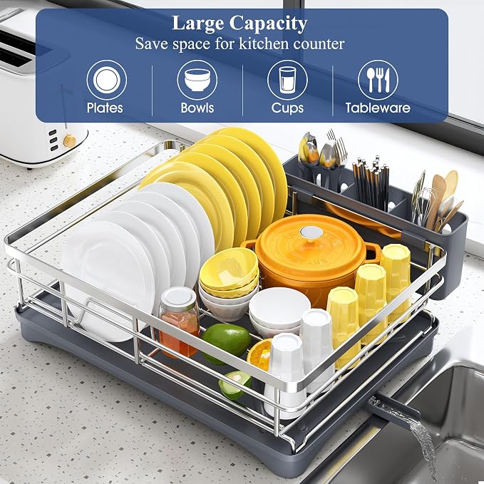 SNTD Dish Drying Rack for Kitchen Counter, 11.8" W x 16.7" L, Silver - Image 2