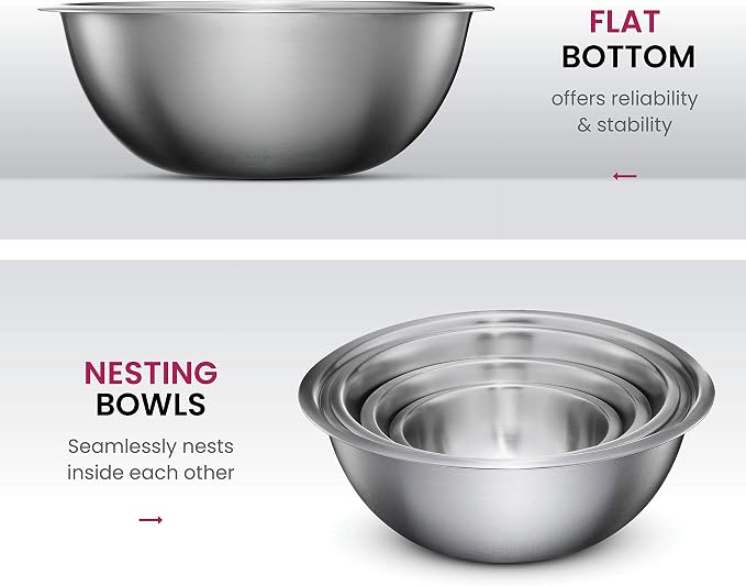 FineDine Stainless Steel Mixing Bowls Set, Dishwasher Safe, 6 Piece Metal Mixing Bowls For Kitchen, Nesting, Large, Small, Big Food Prep, Cooking, Baking (Pack of 2) - Image 4