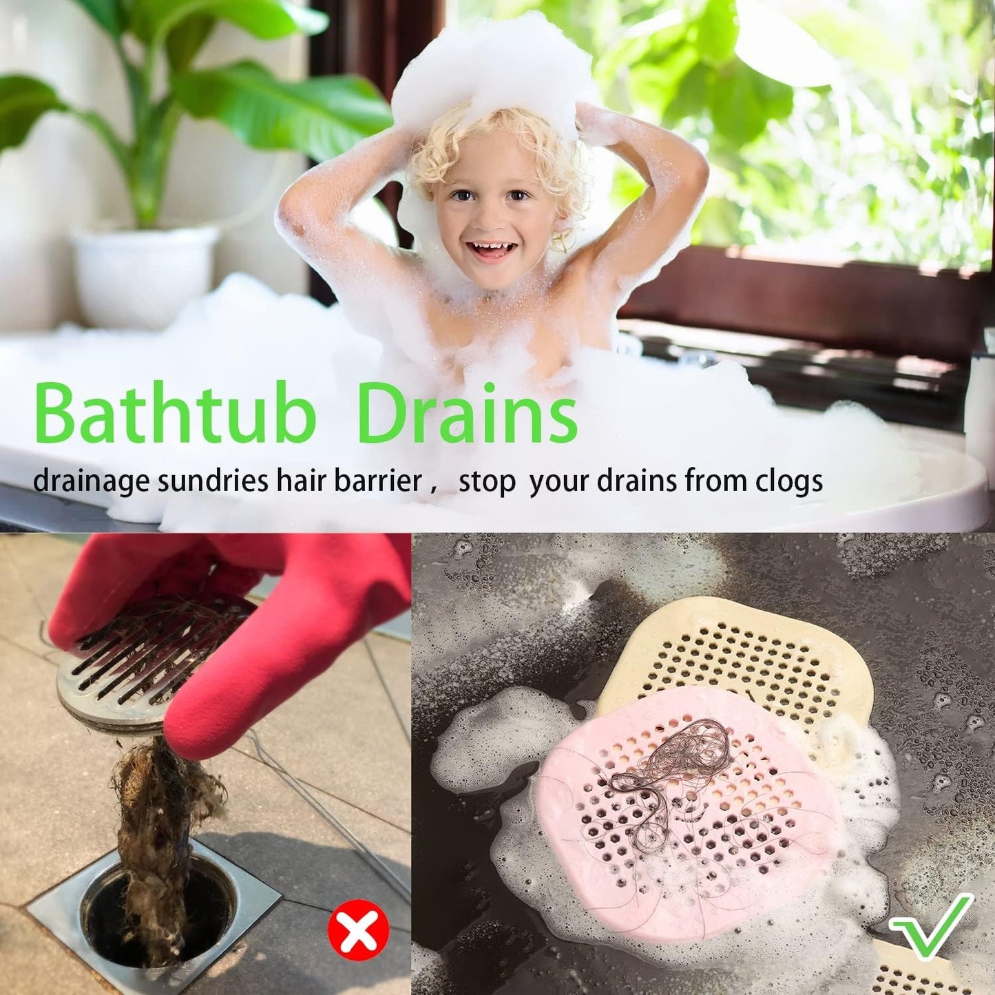 Drain Cover Hair Catcher Drain Plug Hair Stopper Drain Protector for Shower Bathroom Accessories Bathtub 2 Pack Xmas Green