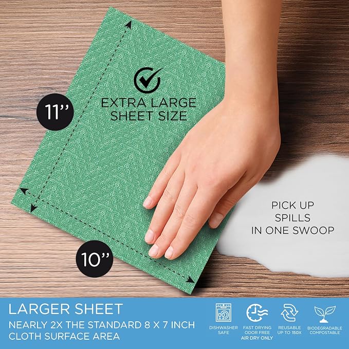 Swedish Dishcloths for Kitchen XL, 30 Sheet Roll, Biodegradable & Compostable, Reusable Paper Towel Cleaning Cloths, 11" x 10", No Odor, Washing Dishes, Ultra Absorbent Cellulose Sponge Towel, By LOLA - Image 2