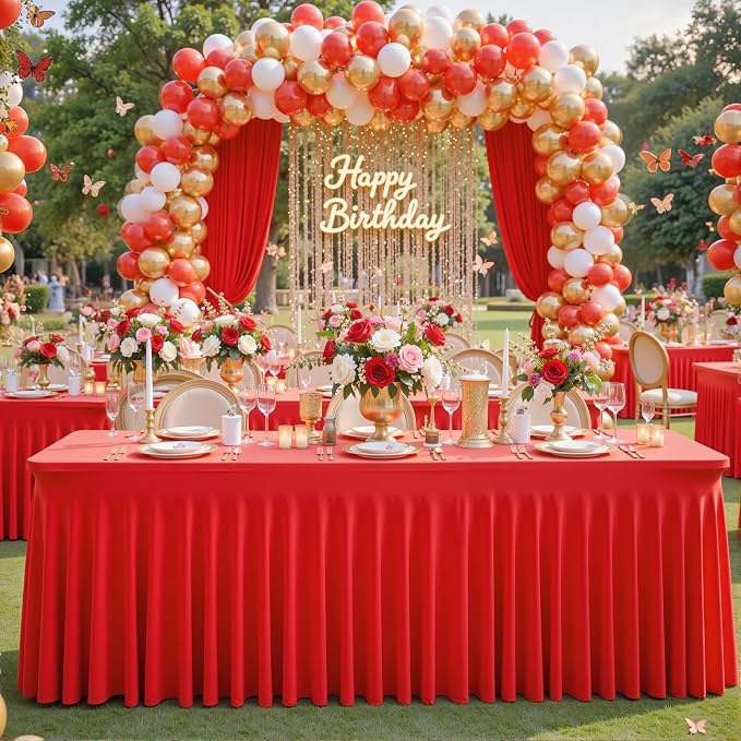 2 Pack Red Table Cloth for 6 Foot Rectangle Tables Spandex Fitted Tablecloth 6ft Stretch Table Covers Skirt Red Banquet Tablecloths Wrinkle Free Tablecloth for Party Wedding Birthday Event - Image 2