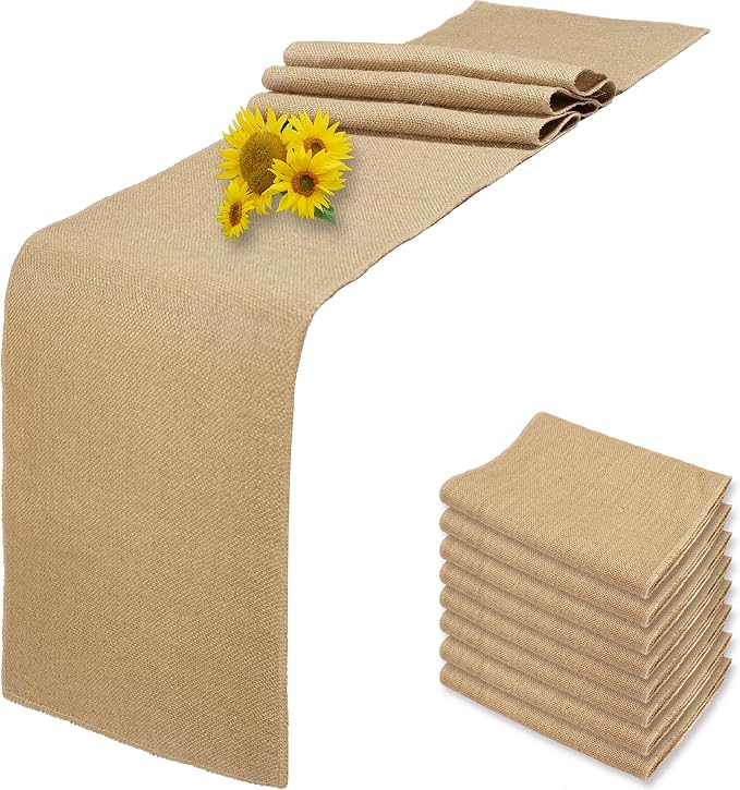8 Pack 12 x 90 Inch Natural Burlap Table Runners,Rustic Jute Table Runner and Placemats Bulk for Western Wedding Table Decorations,Farmhouse Style Party,Holiday,Kitchen Table Decor by Wlirantim