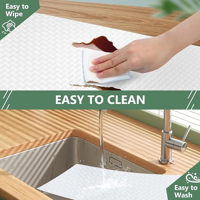 Shelf Liners, Non-Adhesive Drawer Liner, Waterproof & Oil-Proof Kitchen Cabinet Cupboard Liner Plastic EVA Material BPA Free Fridge Liner Mats Paper Protector for Shelves (White/16in x 240in) - Image 5