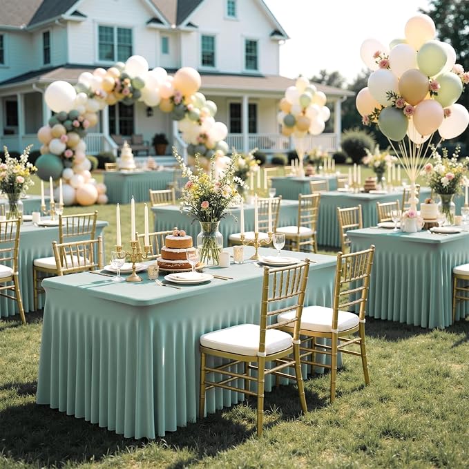 4 Pack Sage Green Spandex Tablecloths for 6 Foot Rectangle Tables, Wrinkle Free Stretchy Table Cloths 6ft Fitted Table Cover DeskSkirt for Weddings Birthday Party Banquet Baby Shower - Image 7