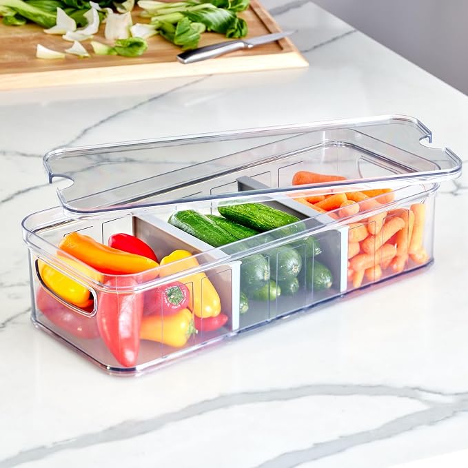 iDesign Large Fridge Organizer Bin, Clear/Gray, Set of 3 - Image 8