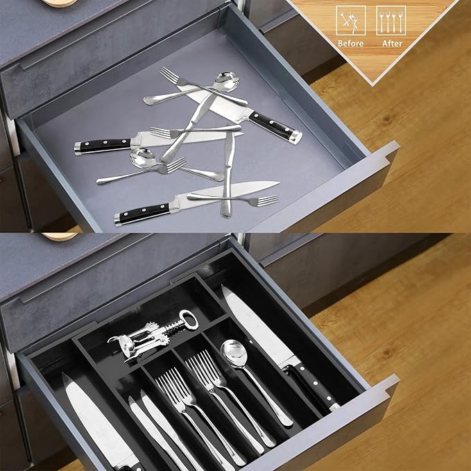 VaeFae Bamboo Drawer Organizer, Medium, Black - Image 5