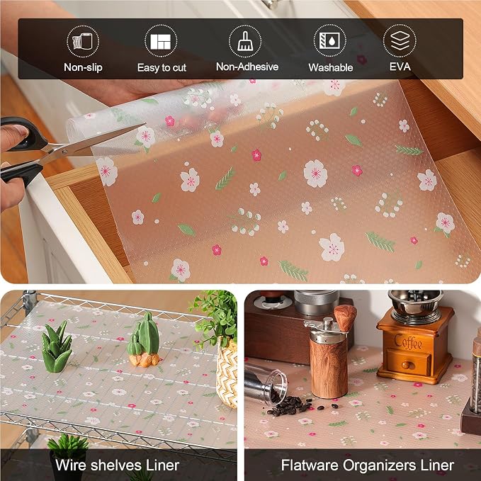 Cooyes Shelf Liner – Premium Non-Adhesive Cabinet & Drawer Liner for Kitchen – Waterproof Shelf Paper with Modern Pattern – Durable EVA Cabinet Mat – Easy to Cut（24" W x 240" L） - Image 6