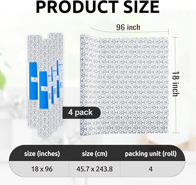 RAY STAR 18X96 Inch Shelf Liner for Kitchen Cabinets, Non-Adhesive Cabinet Liner Washable, PVC Drawer Liner for Dresser Non-Slip Bathroom (Black Floral)(4 Roll) - Image 5