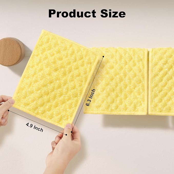 JOYMOOP Bubble Mesh Microfiber Cleaning Cloth, Reusable Non-Scratch Cleaning Rags, Dual-Sided Dish Cloths, Multipurpose Dish Rags for Dishwashing, Kitchen, Stainless Steel-6 Packs, Yellow - Image 3