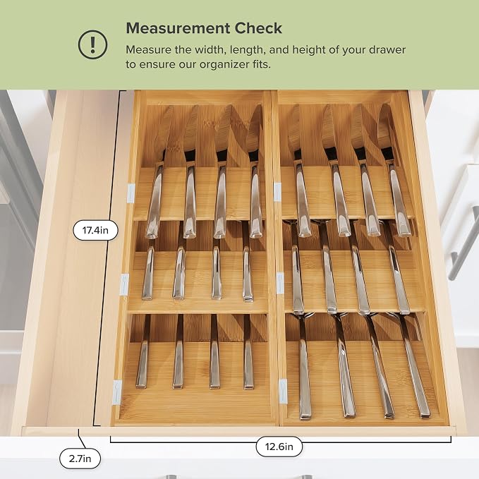 KitchenEdge Slanted Cutlery & Flatware Organizer, 2 Pack, Bamboo - Image 4