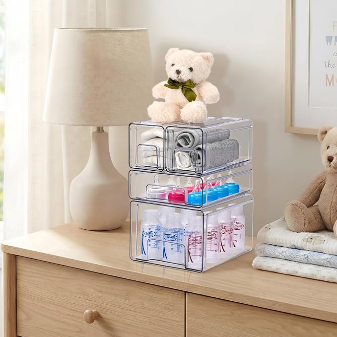 Sorbus Clear Stackable Storage Drawers (1 Large + 1 Medium + 2 Small) - Image 4