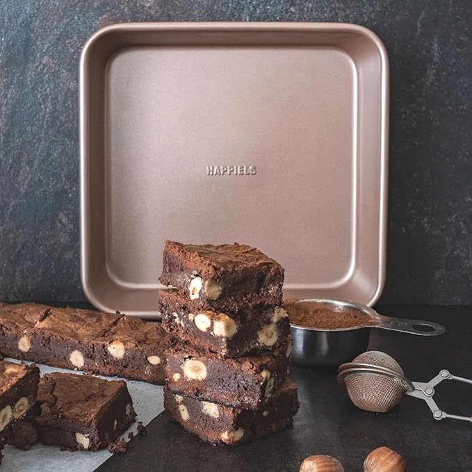 HAPPIELS 9 x 9 inch Square Baking Pan Nonstick, PFOA & BPA Free | | Non-Toxic - High Carbon Steel - Gold - Cake & Brownie Mold - Image 5