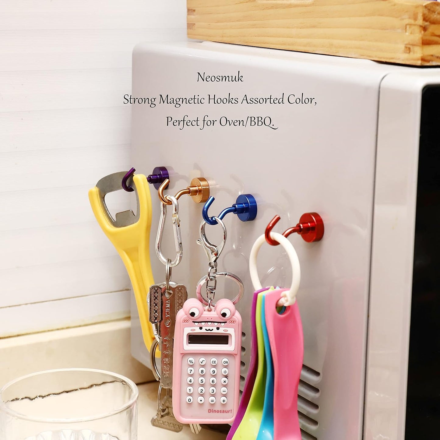 Neosmuk Magnetic Hooks,30lb+ Heavy Duty Earth Magnets with Hook for Refrigerator, Extra Strong Cruise Hook for Hanging, Magnetic Hanger for Cabins, Grill (Red, 10 Pack