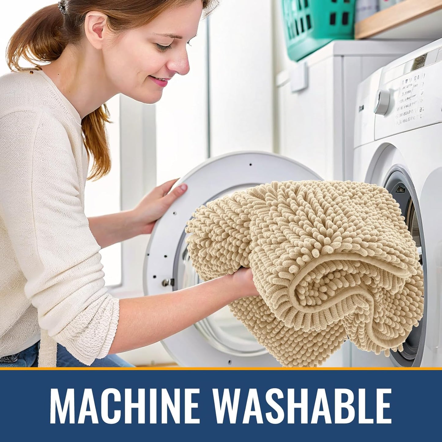 Arotive Bathroom Rugs 47x32, Extra Soft Absorbent Shaggy Chenille Bath Rugs, Machine Washable Rubber Backing Non-Slip Bath Mats for Bathroom Floor Tub and Shower, Home Decor Accessories, Beige