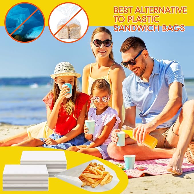 Zubebe 600 Pcs Paper Sandwich Bags 7 x 6 x 1 Inch Wet Wax Glassine Paper Grease Resistant White Semi Translucent Bags for Bakery Cookies Candy Snacks French Fries - Image 5