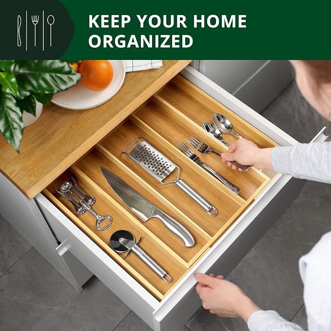 ROYAL CRAFT WOOD Luxury Bamboo Kitchen Drawer Organizer - Silverware Organizer - Utensil Holder and Cutlery Tray with Grooved Drawer Dividers for Flatware and Kitchen Utensils (5 Slot, Natural) - Image 6