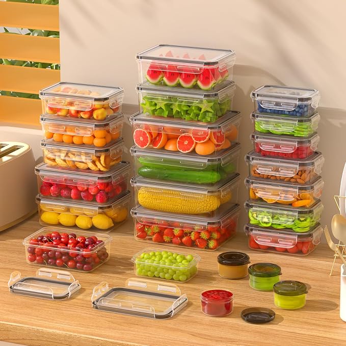 KEMETHY Large 48 Piece Food Storage Containers with Airtight Lids, BPA-free | 24 Containers & 24 Lids, Leak Proof, Meal Prep, Kitchen Storage, PVC-free Plastic, Microwave/Dishwasher Safe, Labels & Pen - Image 7
