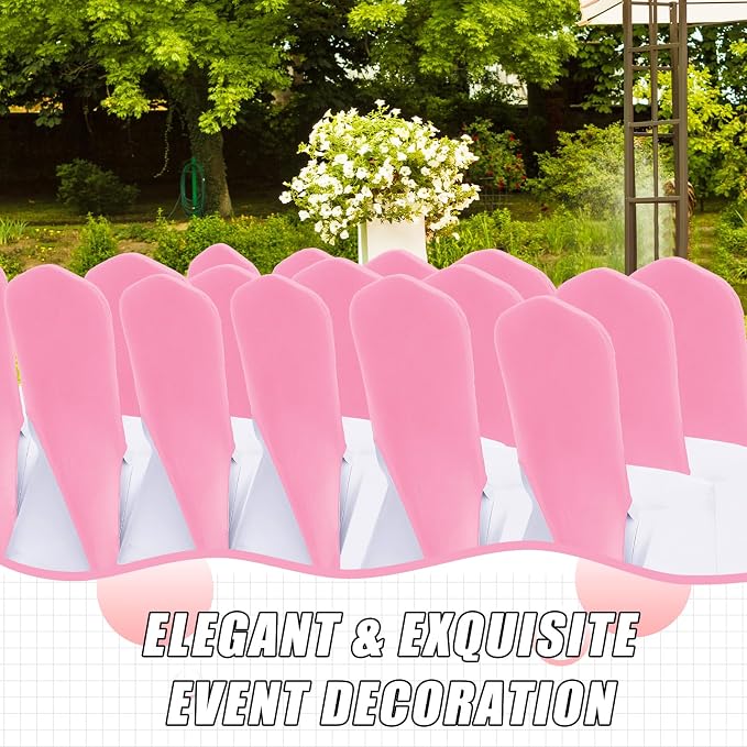 Mindsoft 40 Pcs Chair Cap Covers Spandex Chair Hood Sash Hat Bands Folding Stretch Elastic Cover for Wedding Holidays Banquet Party Celebration (Light Pink) - Image 4