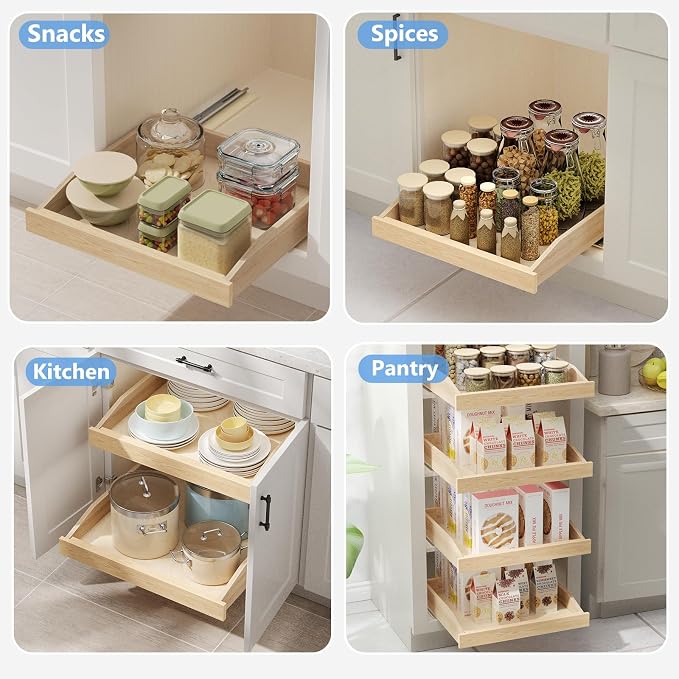 LOVMOR Single Pull Out Cabinet Organizer 19½”W x 21”D, Soft Close Slide Out Drawer Storage Shelves for Kitchen, Wood Cabinet Shelf Pull-Out Organizer Storage for Base Cabinet - Image 4