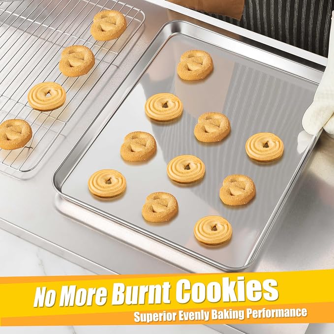 Homikit 2 Pack 16x12 Inch Stainless Steel Jelly Roll Pan Set, Non Stick | Large Cookie Sheets for Baking, Metal Baking Pans for Oven, Flat Bacon Tray, Rustproof, Heavy Duty, Dishwasher Safe - Image 7