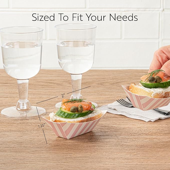 Restaurantware-Bio Tek 2 Ounce Food Trays, 400 Disposable Paper Food Trays - Heavy-Duty, Greaseproof, Pink And White Paper Boats, For Snacks, Appetizers, Or Treats, Use At Parties Or Carnivals - Image 2