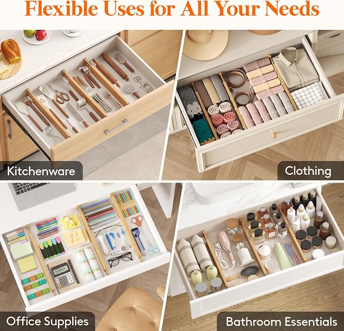Lifewit 2.4" Kitchen Drawer Dividers, Adjustable Bamboo Drawer Organizers - Image 7
