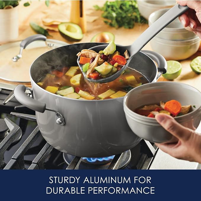 Rachael Ray Classic Brights Hard Enamel Aluminum, 14-Piece, Sea Salt Gray - Image 5