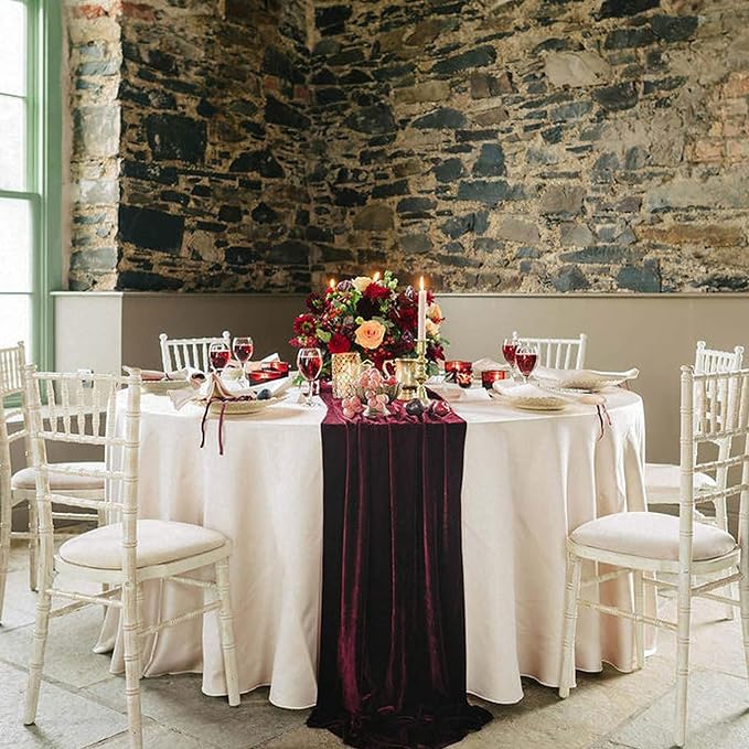 Table Runner 20 x 120 Inches Long Burgundy Wedding Table Runners, Velvet Table Runner for Home Holiday Party Table Decorations 10ft - Image 2