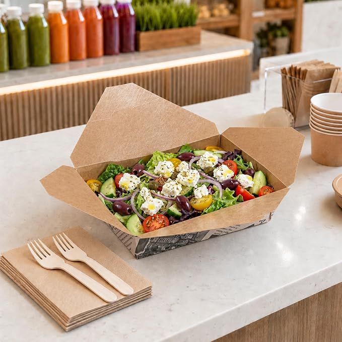 Restaurantware Bio Tek 8.5 x 6.3 x 2 Inch Food Containers 200 Durable Noodle Boxes - Disposable Sustainable Newsprint Paper 49-Ounce Takeout Boxes Rectangle For Takeouts Or Picnics - Image 4