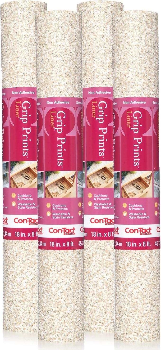 Con-Tact Brand Grip Prints Shelf Liner | Versatile, Durable Non-Adhesive Non-Slip Vinyl Drawer and Cabinet Liner in Beige Granite, 18" x 8', Pack of 4 Rolls by Kittrich+%28Home%29