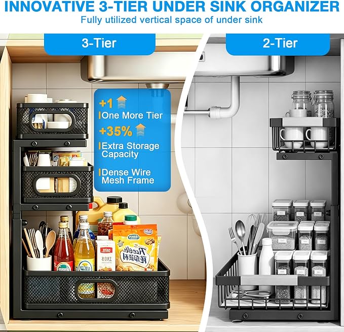 Thickened Meta 3-Tier Pull Out Under Sink Organizer 2 Pack - Image 3